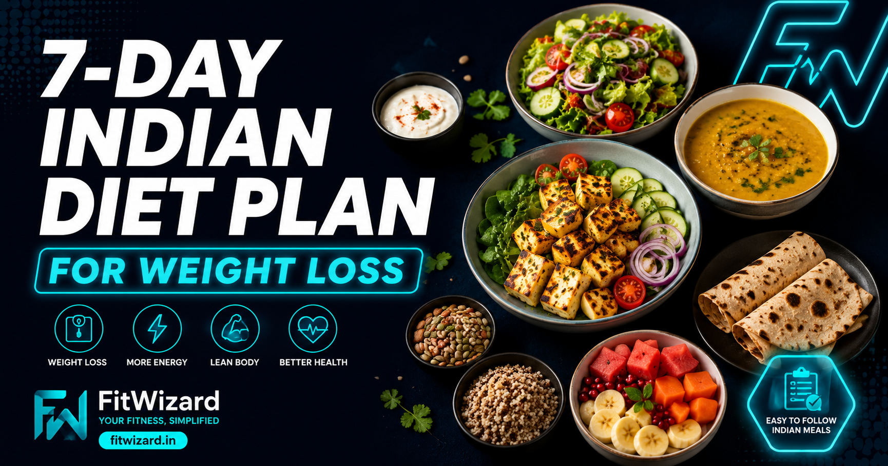 Healthy Indian diet plan for weight loss with balanced meal bowls and nutritious foods