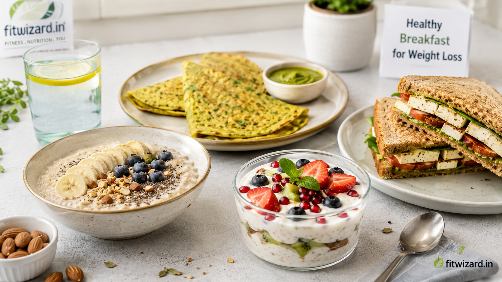 Best breakfast for weight loss in India with healthy oats fruits paneer and Indian breakfast foods